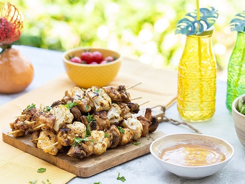 Mushroom and Cauliflower Satay Skewers