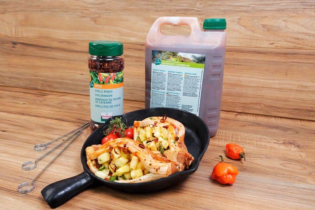 Pineapple salsa stuffed pork chops