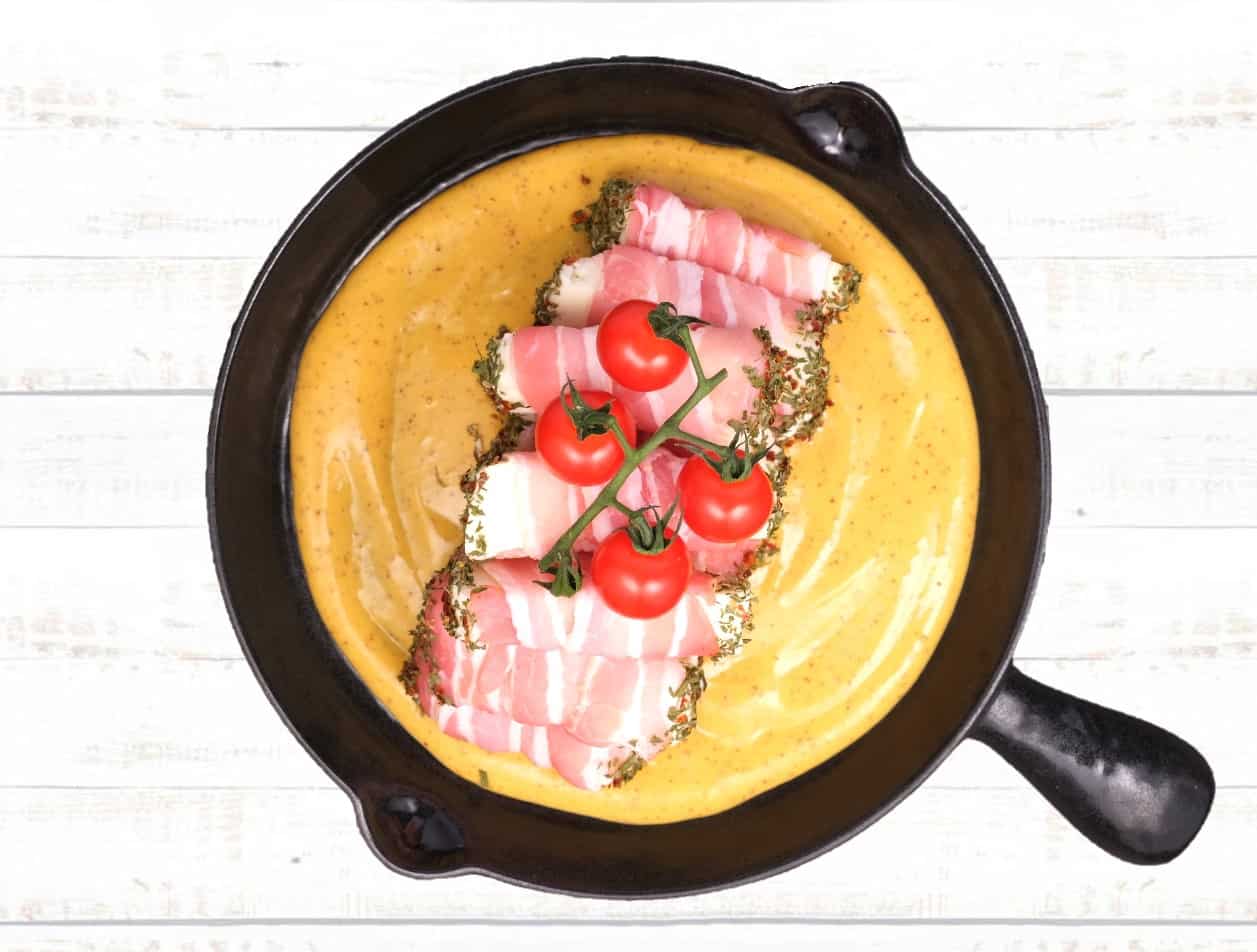 Honey Mustard Halloumi warped in Bacon