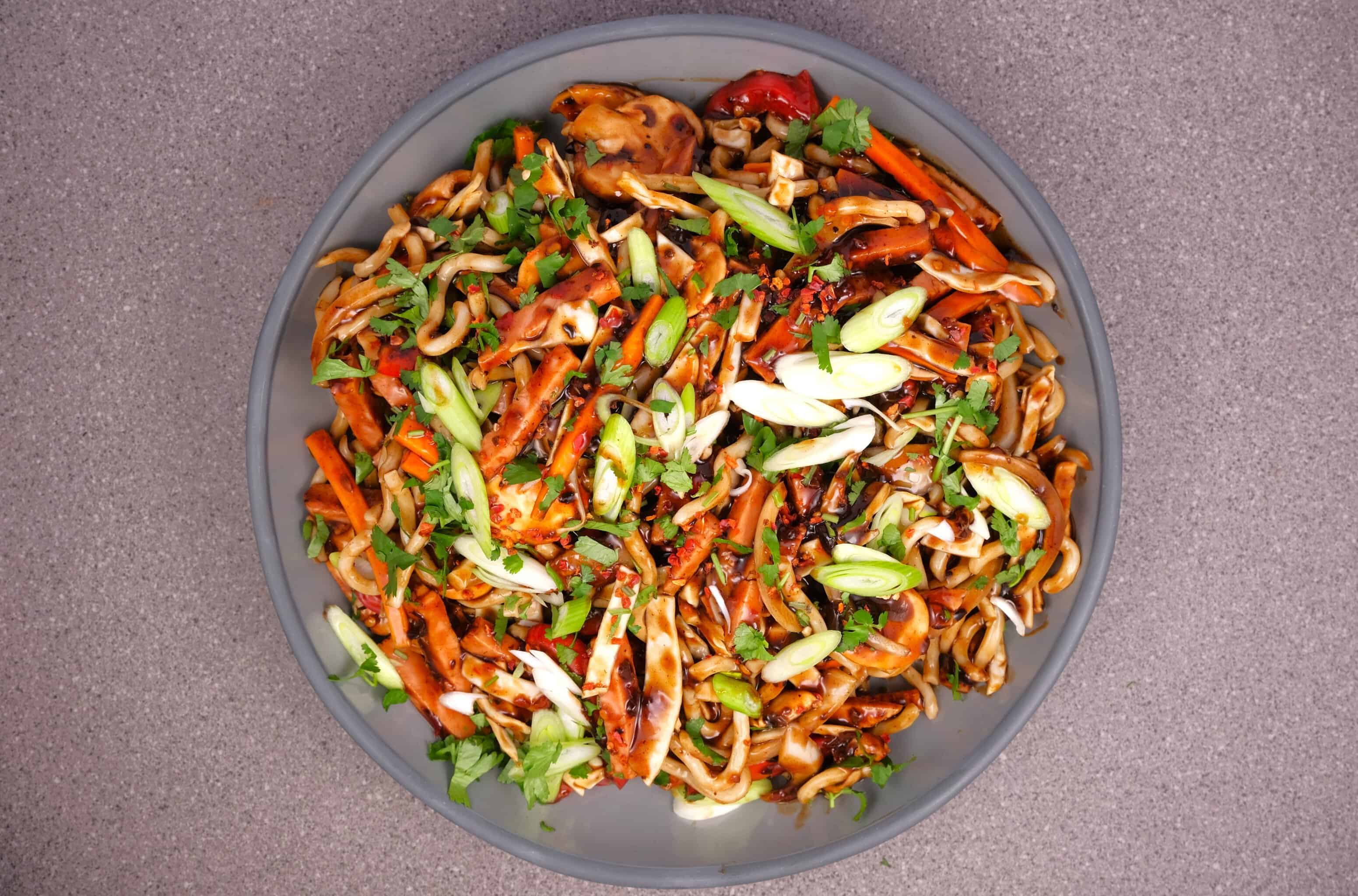 Spicy black bean udon stir fry