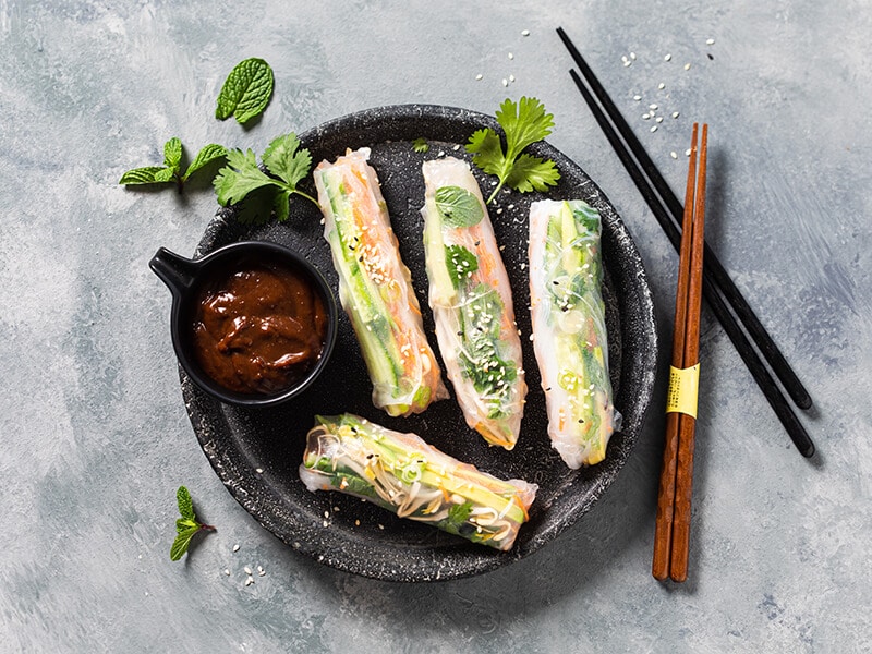 Spring rolls and hoisin satay sauce