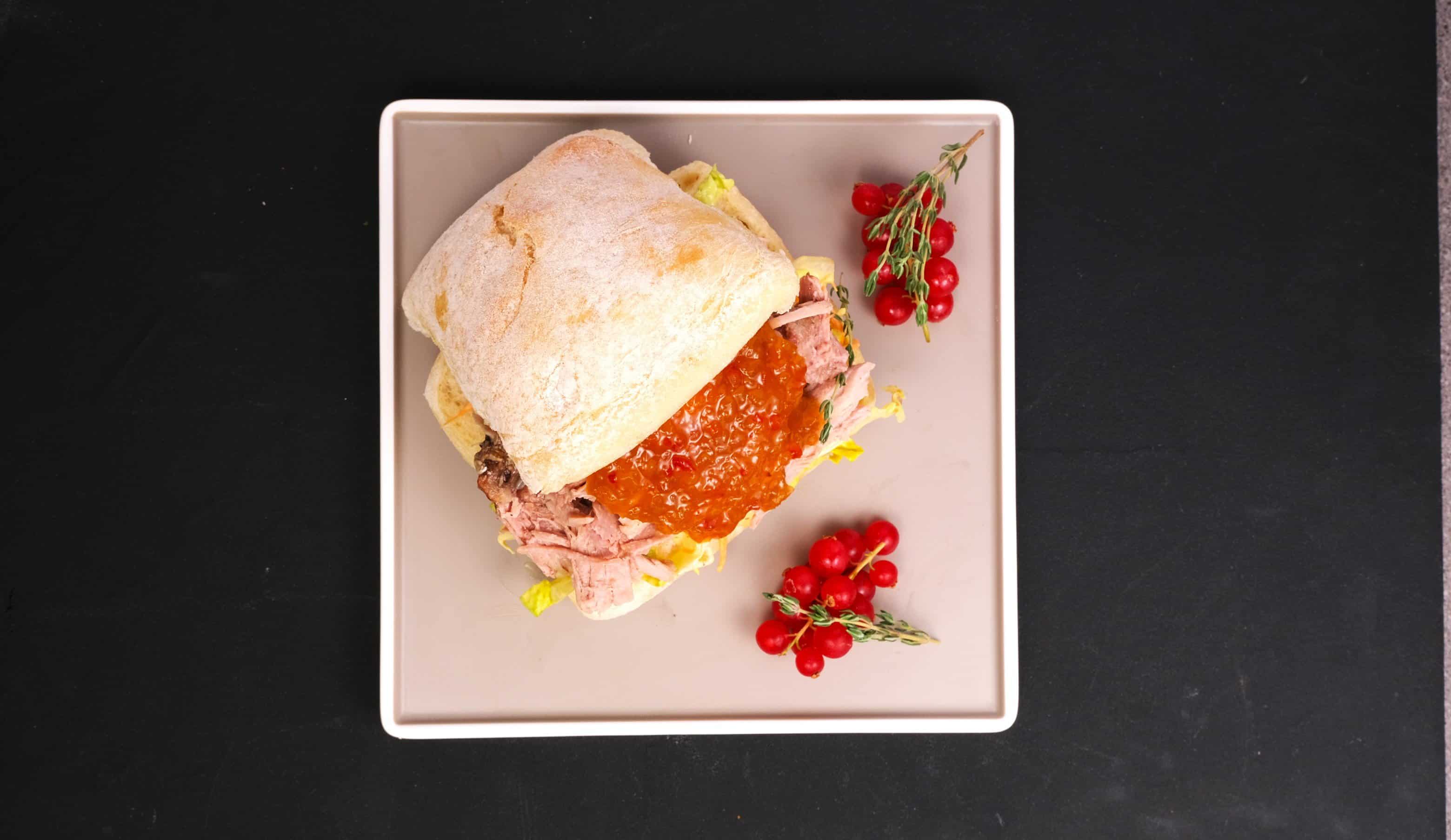Pulled turkey roll with sweet chilli sauce